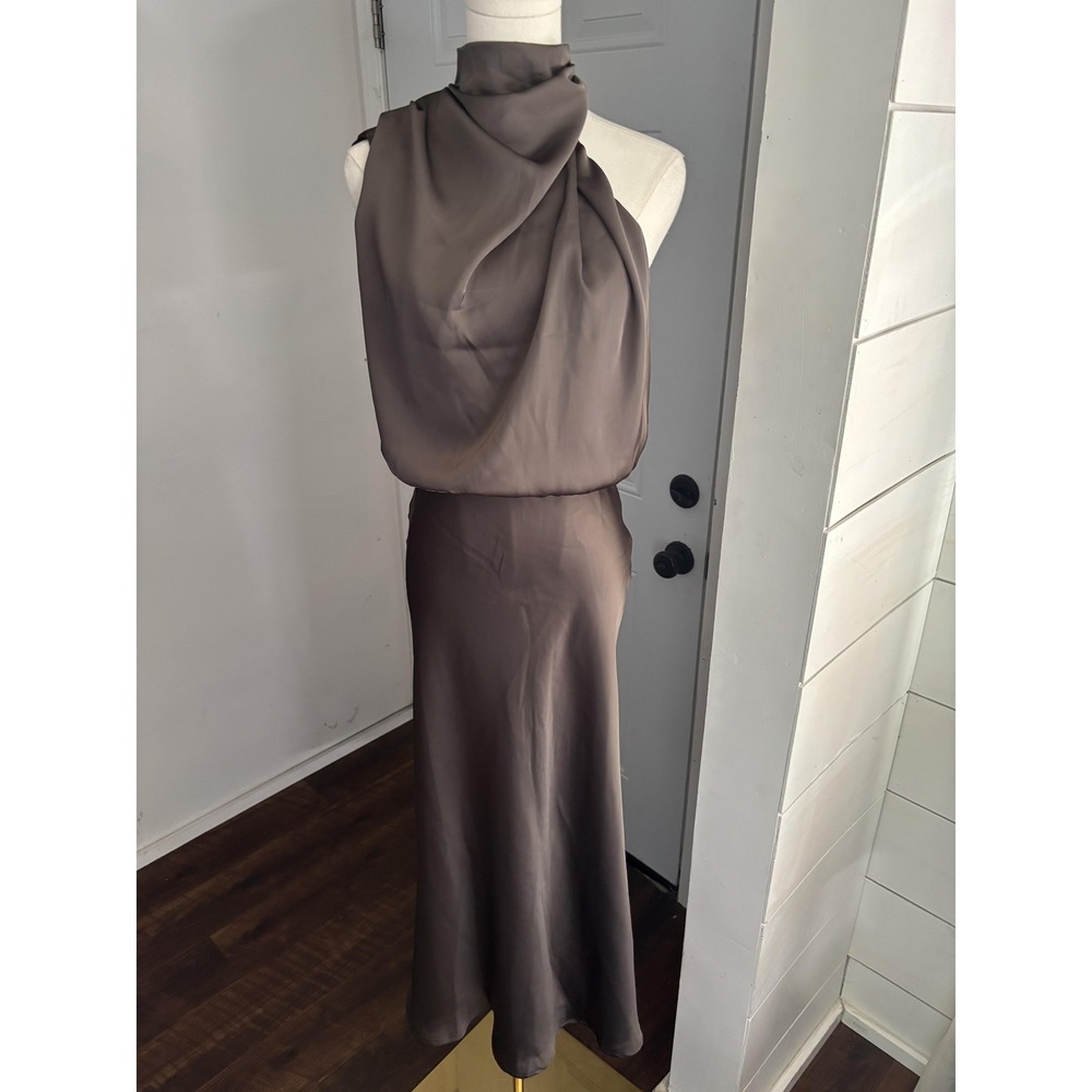Billy J Esther Maxi Dress Womens 10 Brown Satin Halter Wedding Formal Evening - Picture 2 of 7